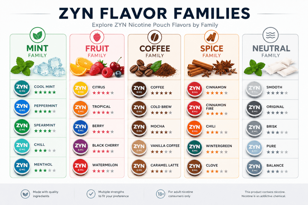 ZYN Flavors families