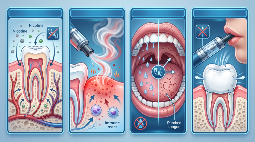 Dentist examining a treated tooth during a follow-up appointment after root canal treatment.