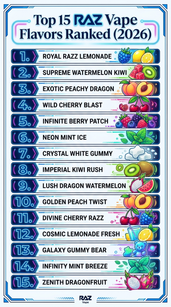 Top 15 RAZ Vape Flavors Ranked (2026) Infographic