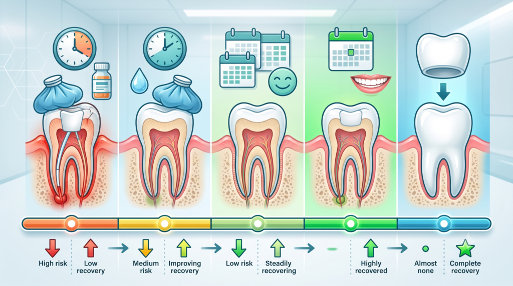 Timeline showing the recommended waiting period before vaping after root canal treatment.